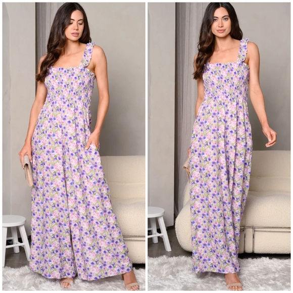 Jacquie The Label Lavender Floral Wide Leg Palazzo Jumpsuit - Picture 11 of 12